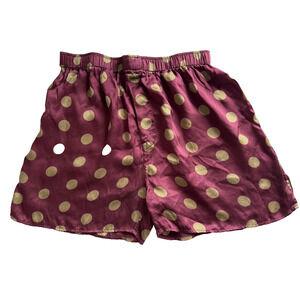 100% Pure Silk Burgundy polka dot Luxury Loungewear Shorts ,button fly Sz-L